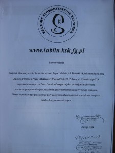 Grzegorz Górnik rekomendacja Krajowego Stowarzyszenia Kelnerów